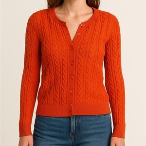 Vtg Liz Claiborne Orange Cable Knit Button Down Preppy Cardigan Sweater Sz Small